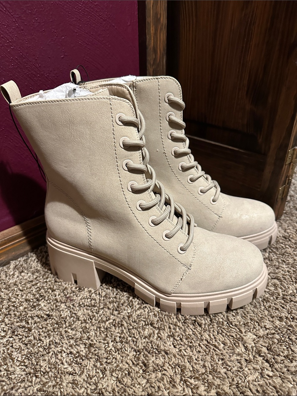 Maurices Cream Lace-Up Chunky Combat‎ Boots